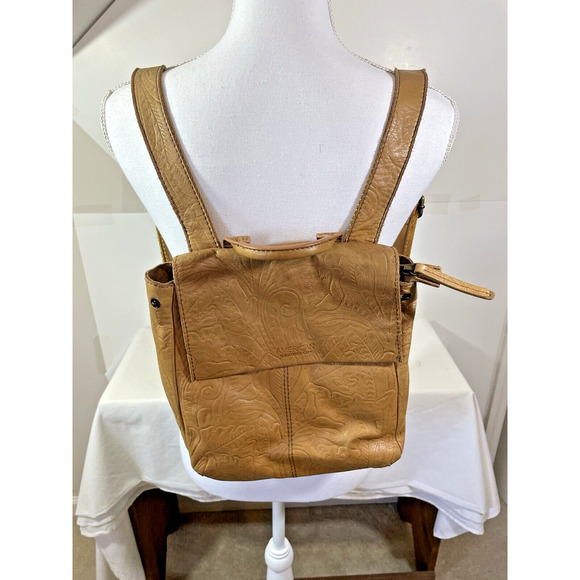 American Leather Co Liberty Tooled Leather Backpack in Cafe Latte